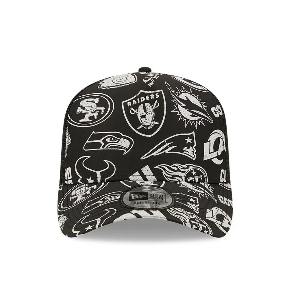 Jockey New Era NFL All Over Print Black A-Frame Trucker Cap