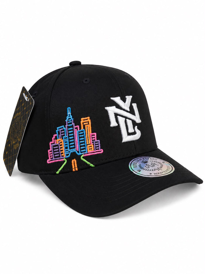 Gorra Double AA Curvo Negro NY Skyline Neon
