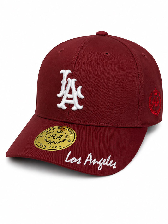 Gorra Double AA Curvo Burdeo LA Script