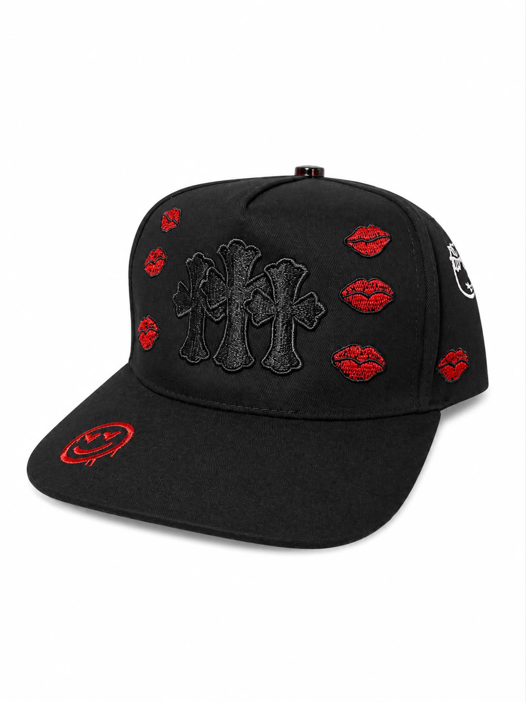 Gorra Snapback Cruces y Labios Negra Roja Premium Cap