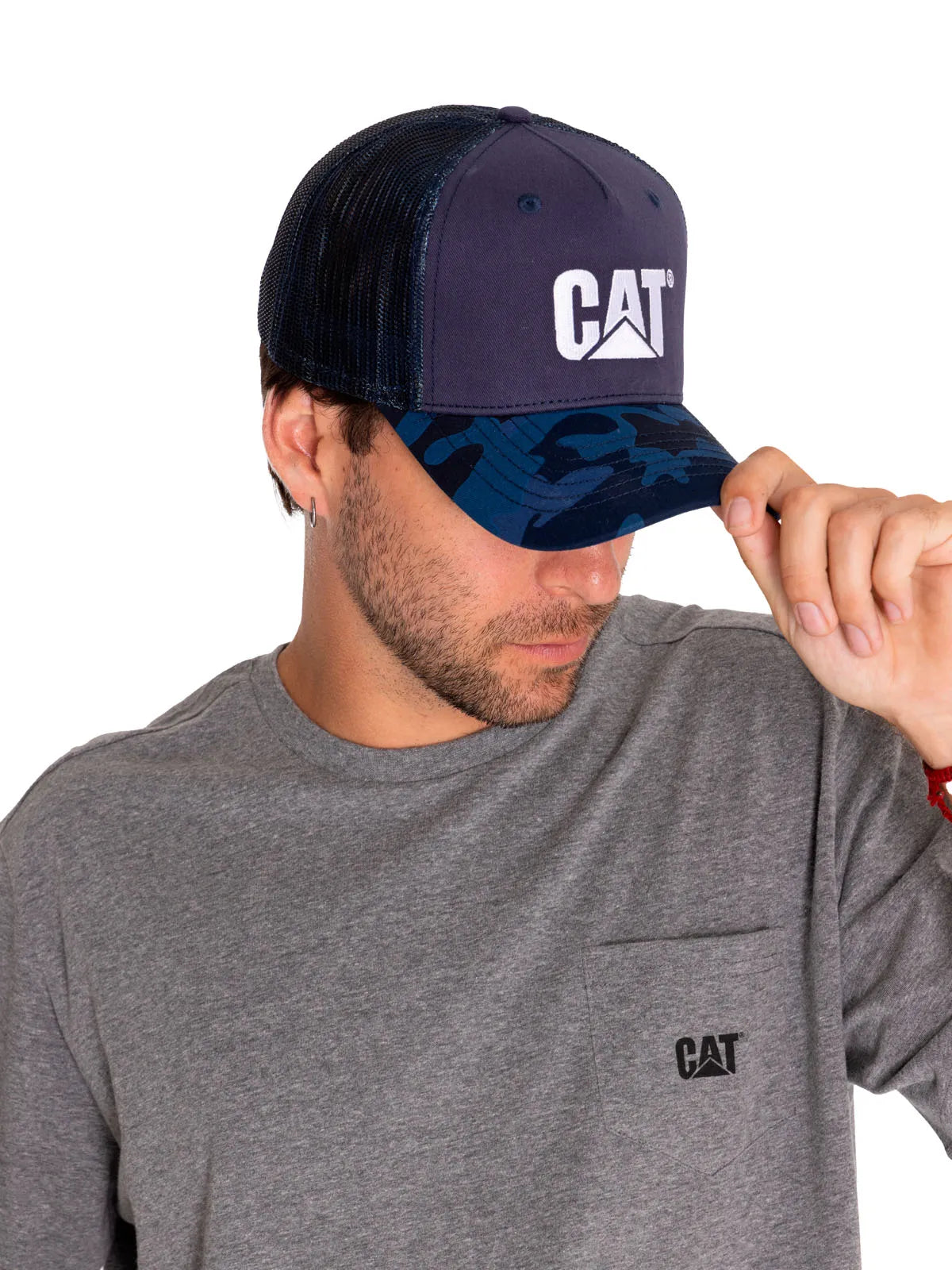 Jockey Casual Hombre Cat Logo Printed Mesh Trucker Azul Cat