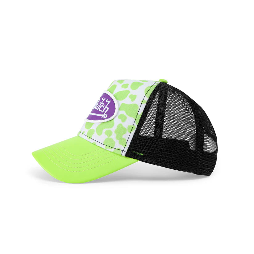 Gorra Von Dutch Vegan Pony Hair Trucker Hat -Lime Green Cow Print
