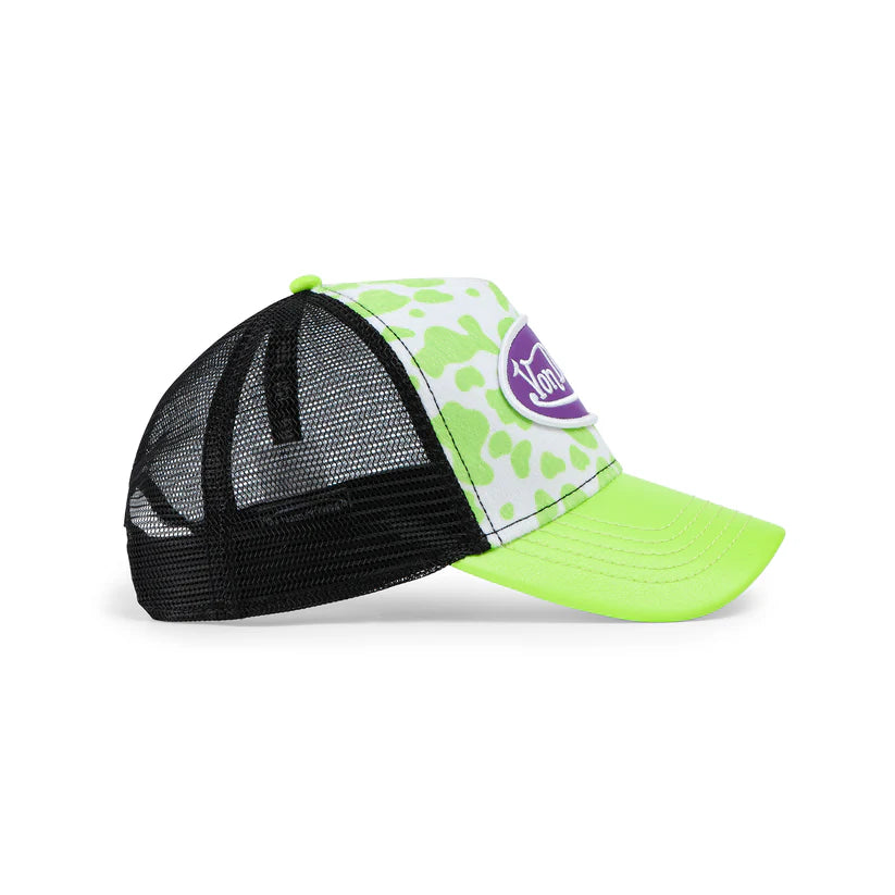 Gorra Von Dutch Vegan Pony Hair Trucker Hat -Lime Green Cow Print