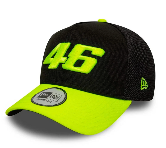 Gorra VR46 Valentino Rossi 46 New Era 9FORTY Trucker Negra