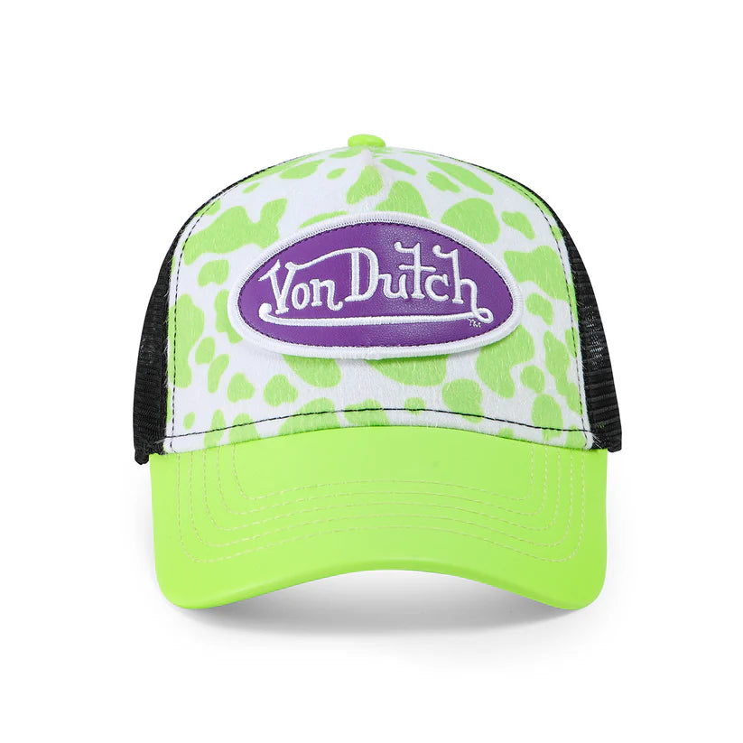 Gorra Von Dutch Vegan Pony Hair Trucker Hat -Lime Green Cow Print