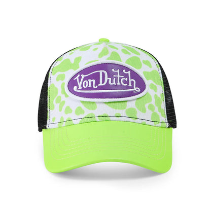 Gorra Von Dutch Vegan Pony Hair Trucker Hat -Lime Green Cow Print