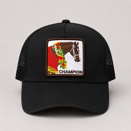 Gorro Trucker Champion Negro | Patch Caballo Bordado